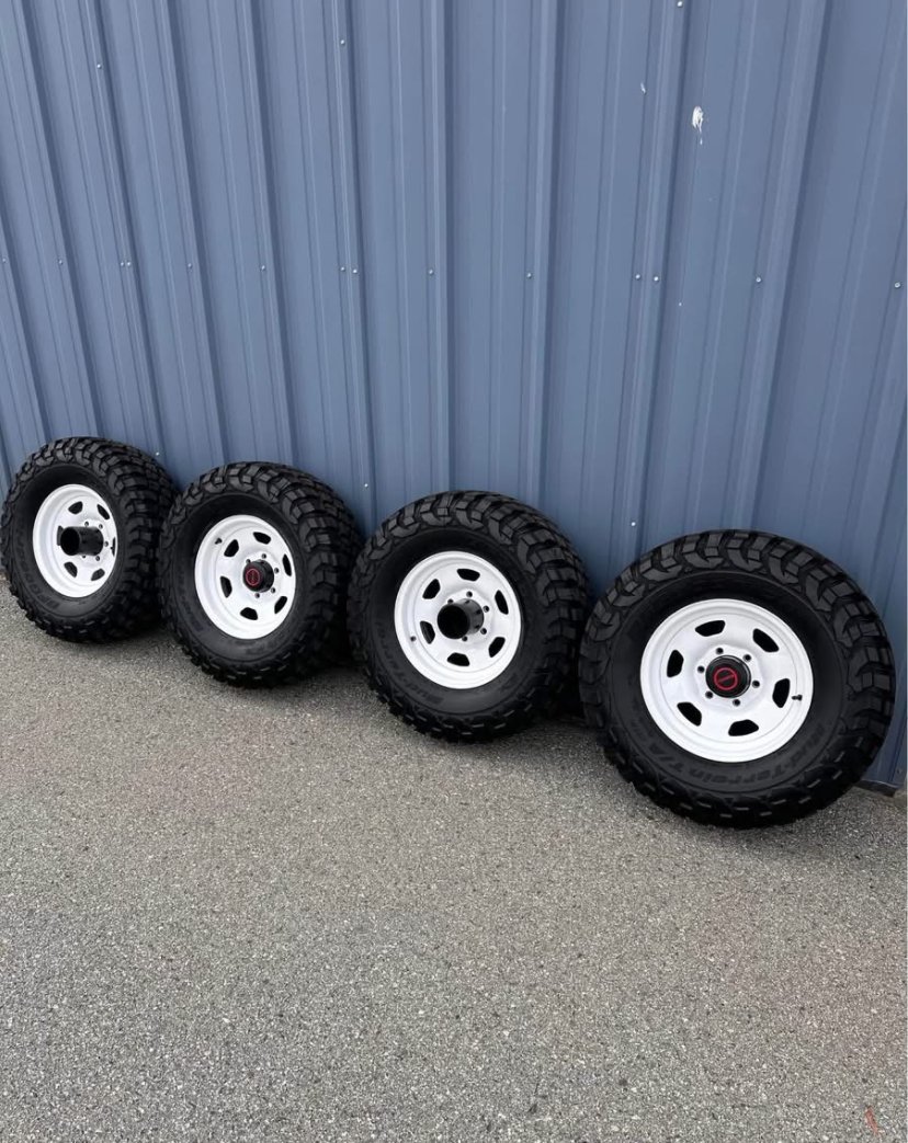 OEM Toyota Pickup 4x4 Steel Wheels Set (1979–1983) w/ BFGoodrich KM3 Mud-Terrain Tires
